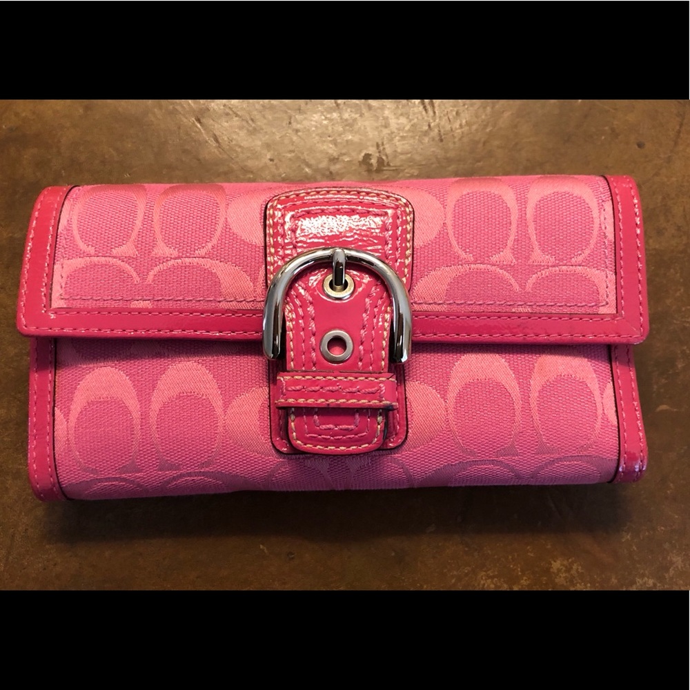 Hot Pink Coach Tri-fold Wallet.